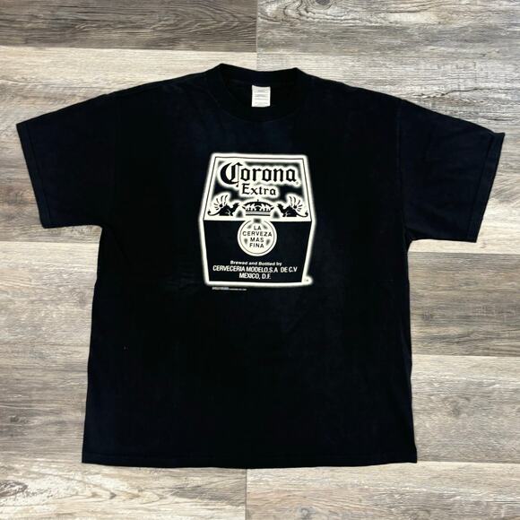 Vintage 2005 Delta Pro Weight Corona Extra Black Mens L Glow In The Dark T-Shirt - Picture 1 of 9